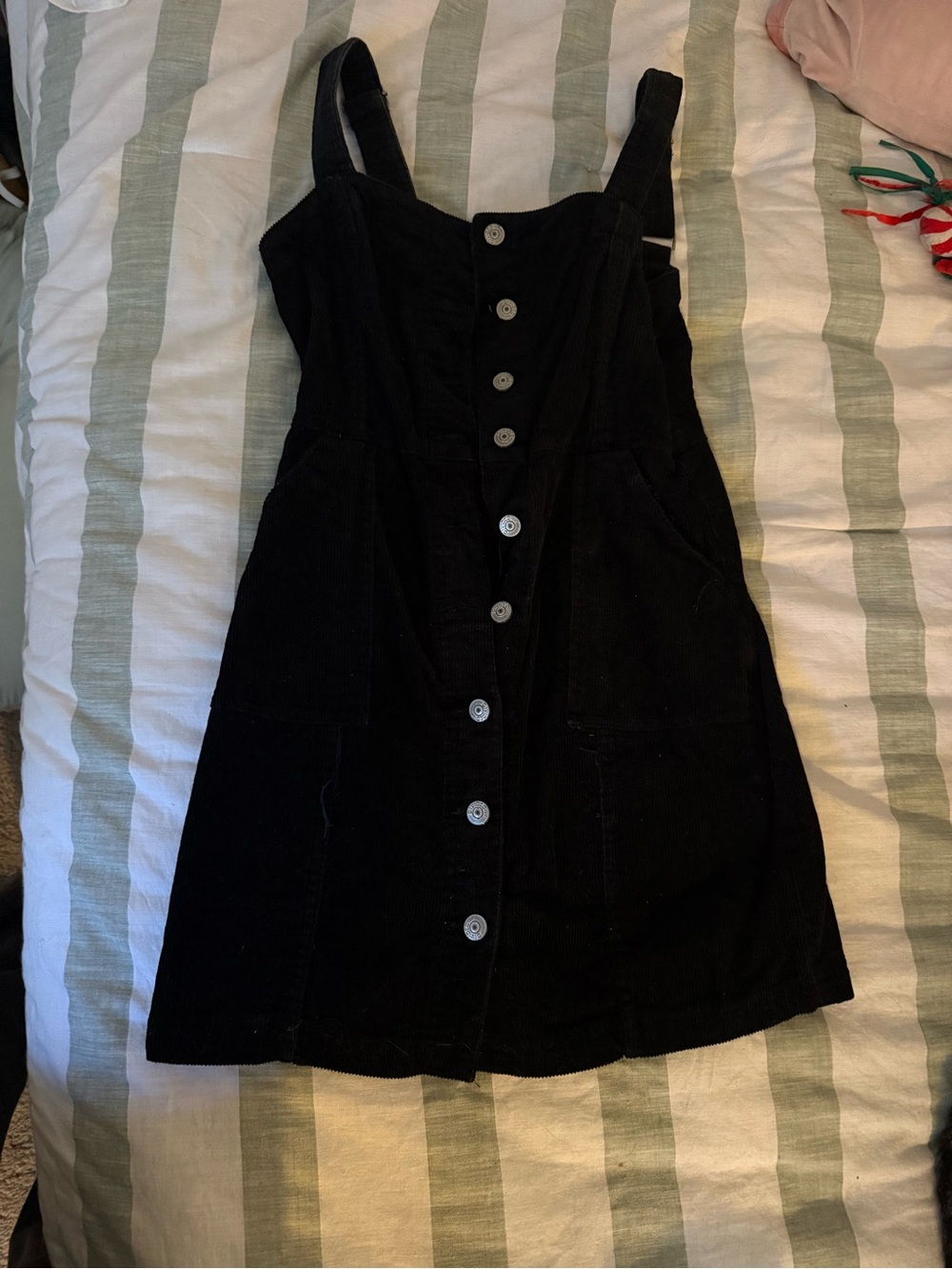 Black Corduroy Button-Front Women's Dress